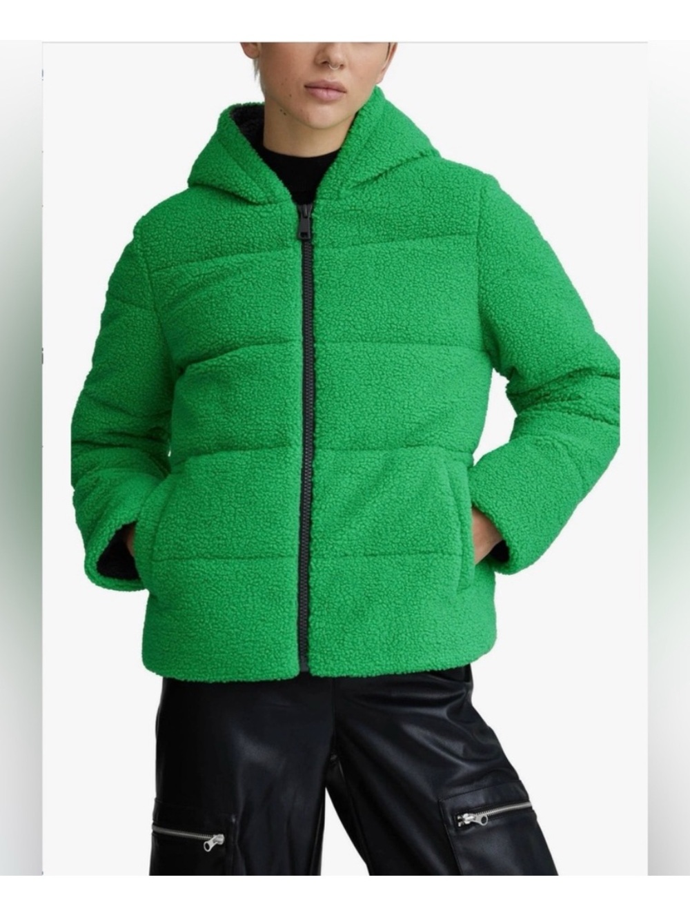 NVLT Bright Green Sherpa Berber Fleece puffer Jacket with Hood NEW